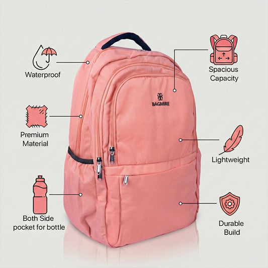 Bagmire Blush Pink Waterproof Backpack | Stylish Laptop School Bag for Women/Girls