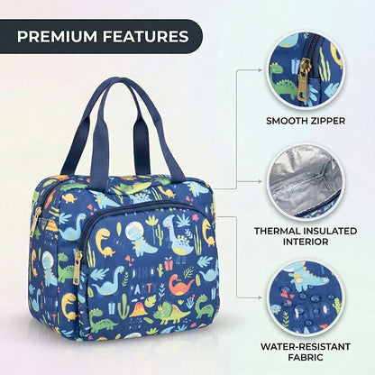 Dinosour print Insulated Lunch Bag – Waterproof, Dual Compartments, Foil Lining | BAGMIRE