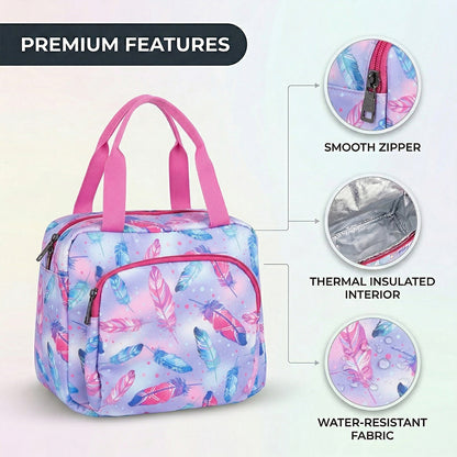 Feather print Insulated Lunch Bag – Waterproof, Dual Compartments, Foil Lining | BAGMIRE
