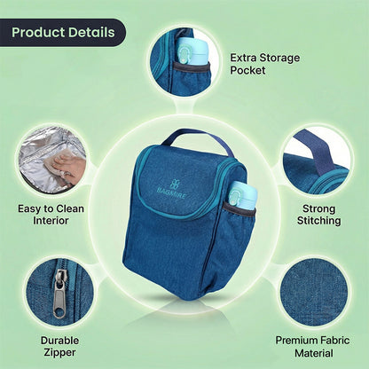 BAGMIRE Insulated Lunch Bag for Office & Travel – Premium Denim Style Food Carry Bag with Bottle Holder, Adjustable Strap & Thermal Lining