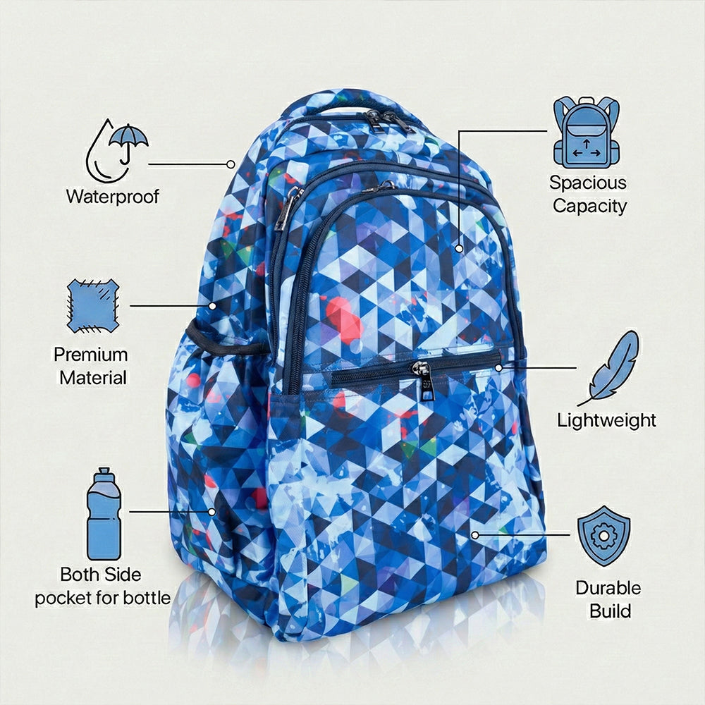 18" Geometric Print Backpack - Waterproof, Durable Nylon for School Kids | Bagmire Triangle Pattern