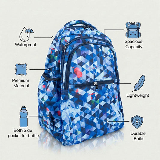 18" Geometric Print Backpack - Waterproof, Durable Nylon for School Kids | Bagmire Triangle Pattern