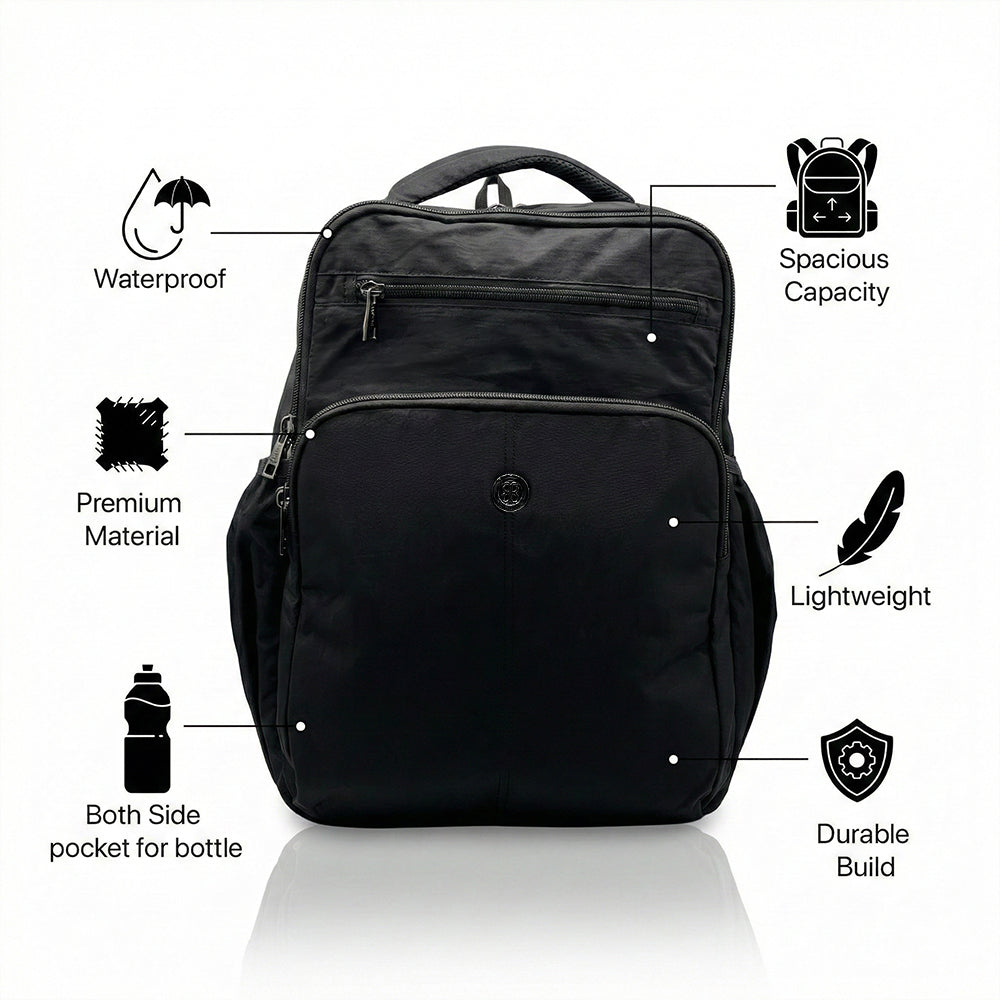 Lightweight 15" Black Nylon Backpack - Multi-Compartment, Waterproof, Professional Work Bag Bagmire