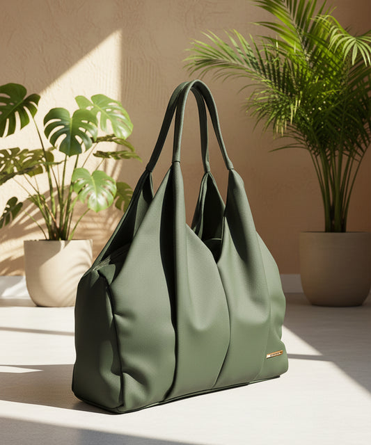 Green Faux Leather Tote Bag for Women Shoulder Handbag