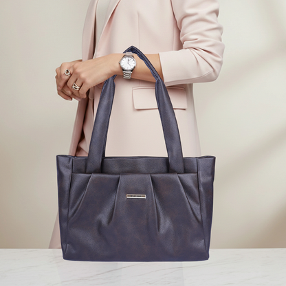 Bagmire Women's Pleated Faux Leather Tote- Padded Handle Shoulder Bag