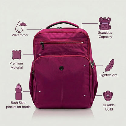 BAGMIRE Fuchsia Pink Nylon Backpack – Lightweight Travel, College & Office Bag for Women & Girls