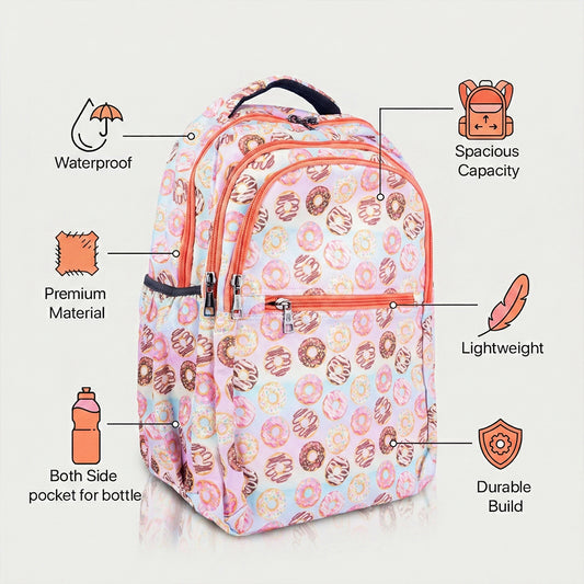 Girls' Donut Print Backpack 18 Inch - Cute, Lightweight, Waterproof School Bag Bagmire