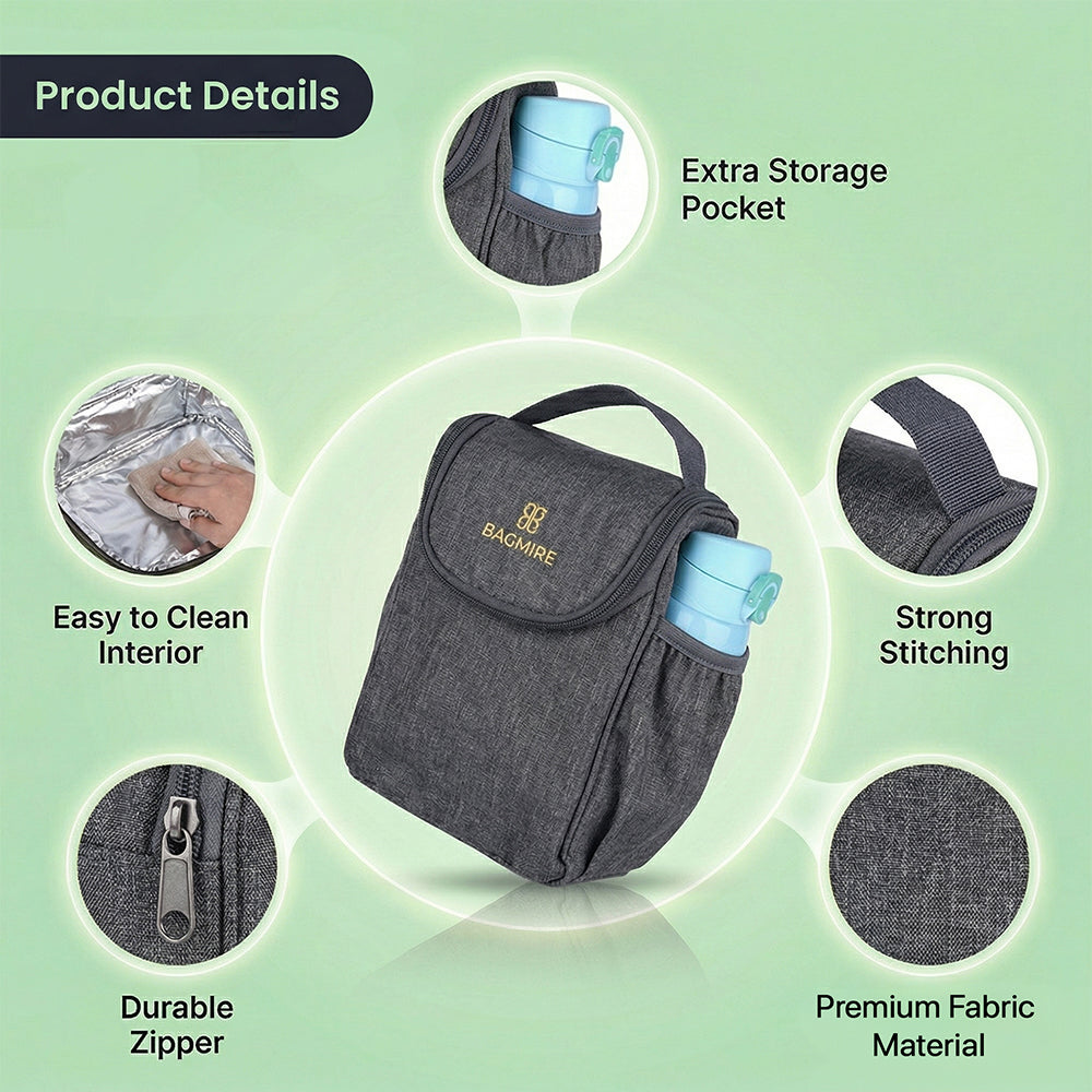 BAGMIRE Insulated Lunch Bag for Office & Travel – Premium Denim Style Food Carry Bag with Bottle Holder, Adjustable Strap & Thermal Lining
