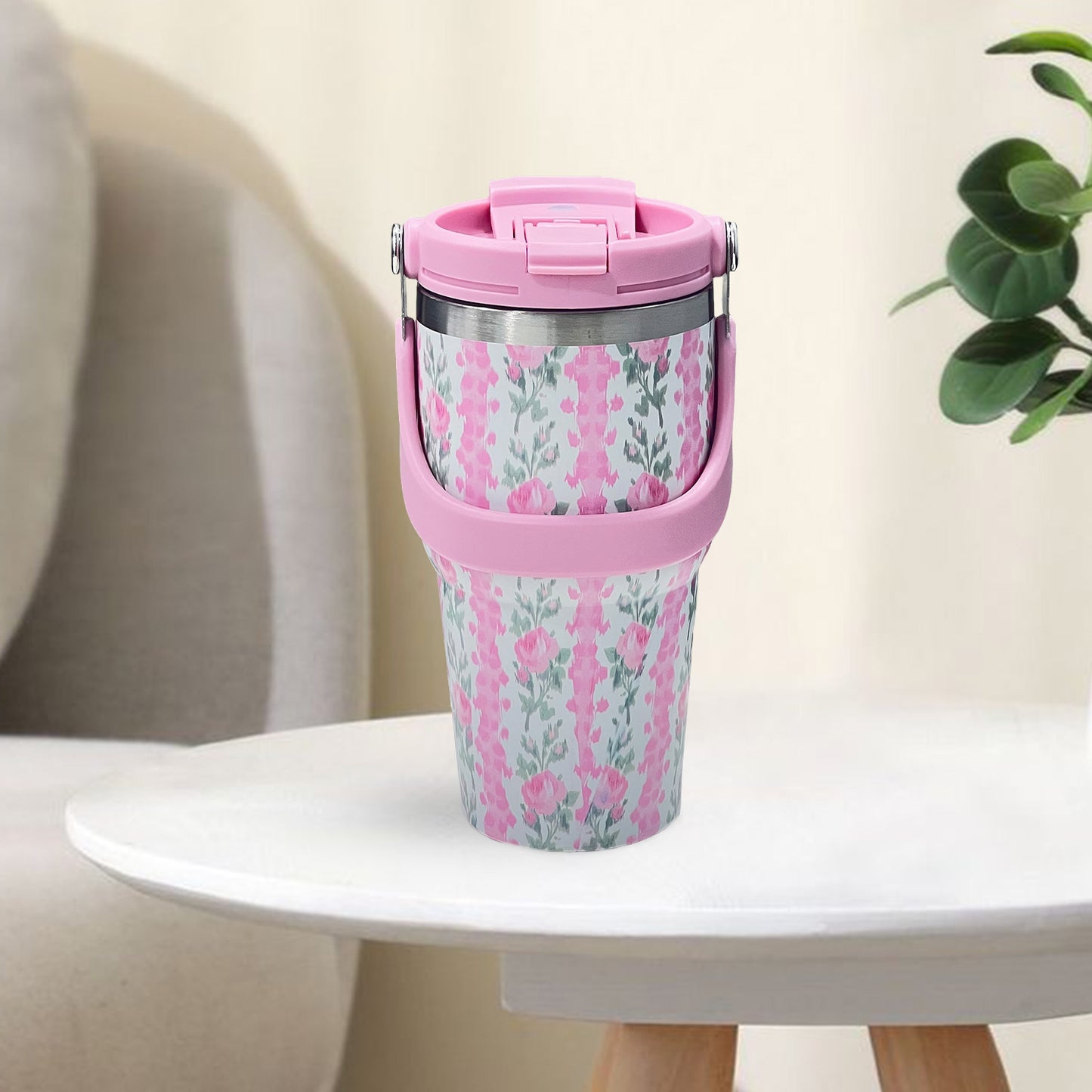 BAGMIRE Floral Insulated Tumbler – Dual Lid (Straw & Sip) Stainless Steel Hot & Cold Travel Mug | Leak Proof & Reusable Coffee Cup for Women