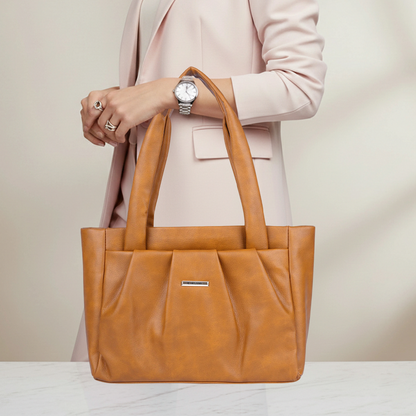 Bagmire Women's Pleated Faux Leather Tote- Padded Handle Shoulder Bag