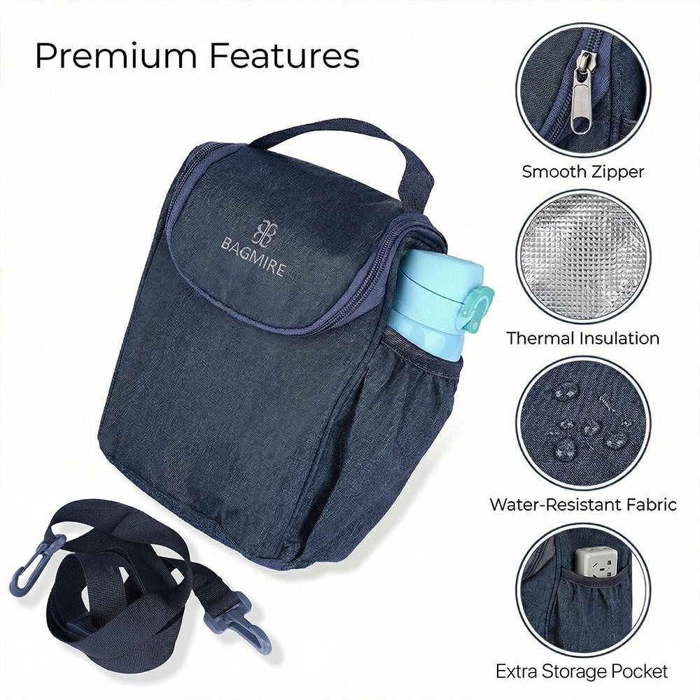 BAGMIRE Insulated Lunch Bag for Office & Travel – Premium Denim Style Food Carry Bag with Bottle Holder, Adjustable Strap & Thermal Lining