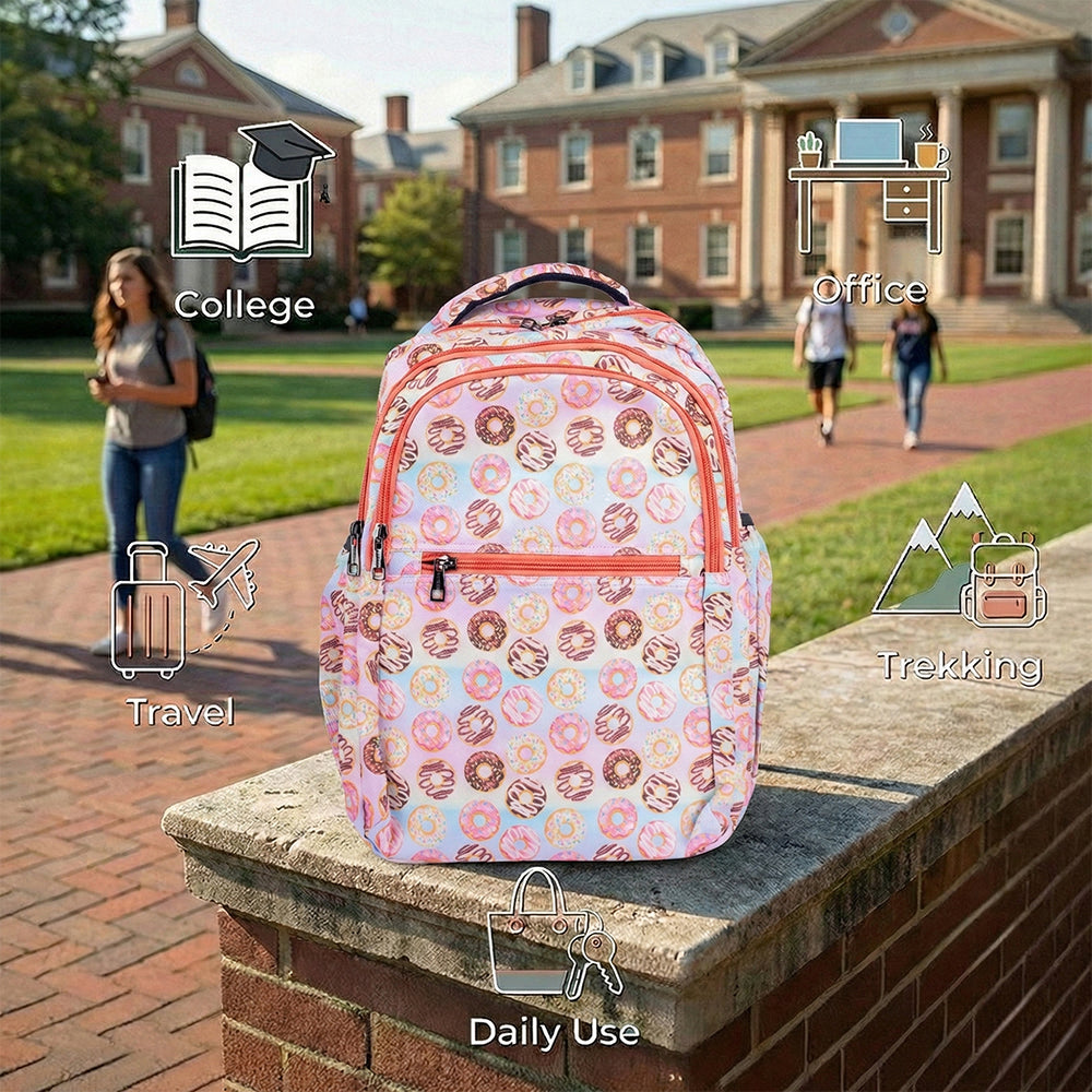 Girls' Donut Print Backpack 18 Inch - Cute, Lightweight, Waterproof School Bag Bagmire