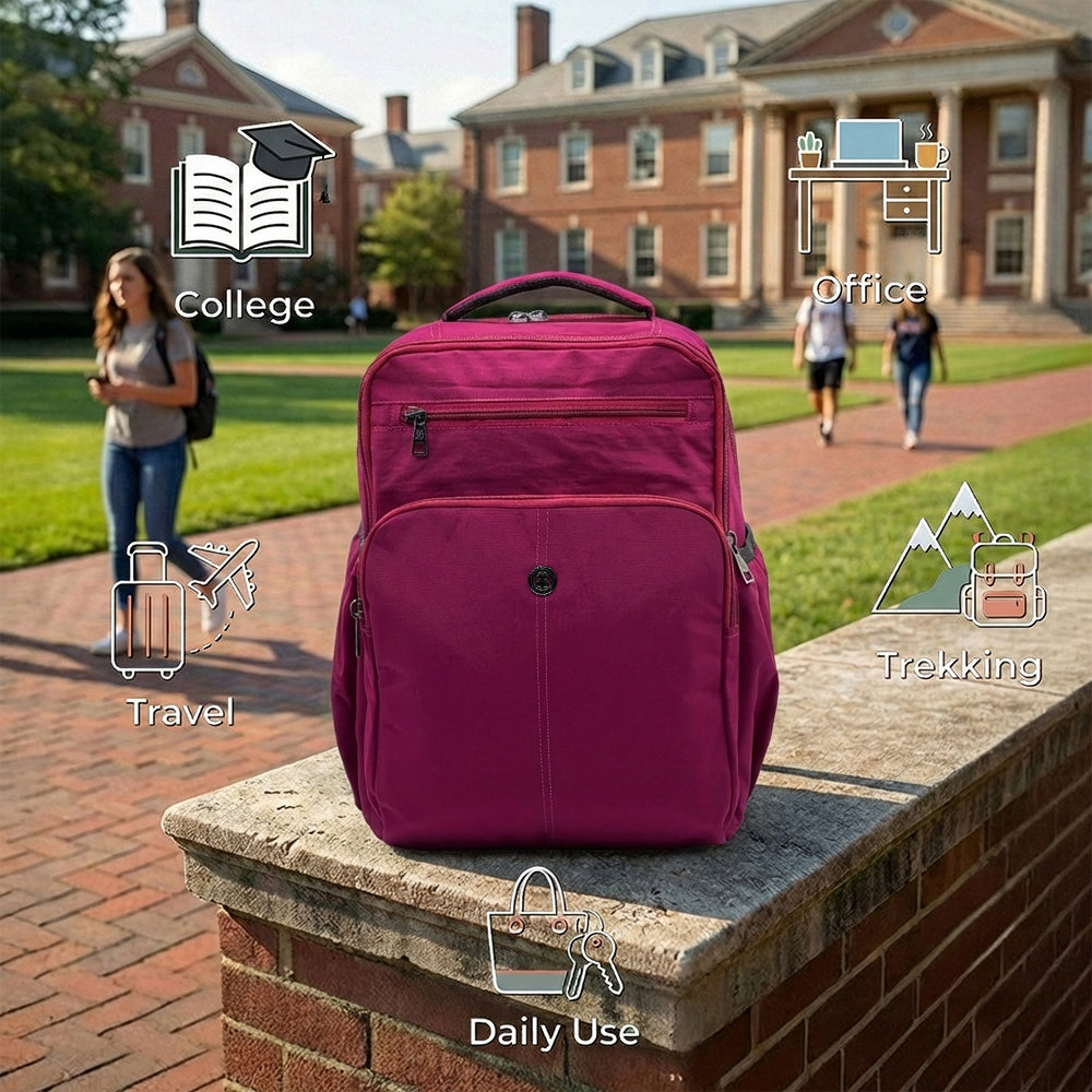 BAGMIRE Fuchsia Pink Nylon Backpack – Lightweight Travel, College & Office Bag for Women & Girls