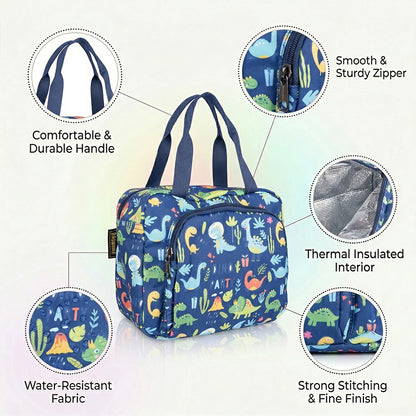 Dinosour print Insulated Lunch Bag – Waterproof, Dual Compartments, Foil Lining | BAGMIRE