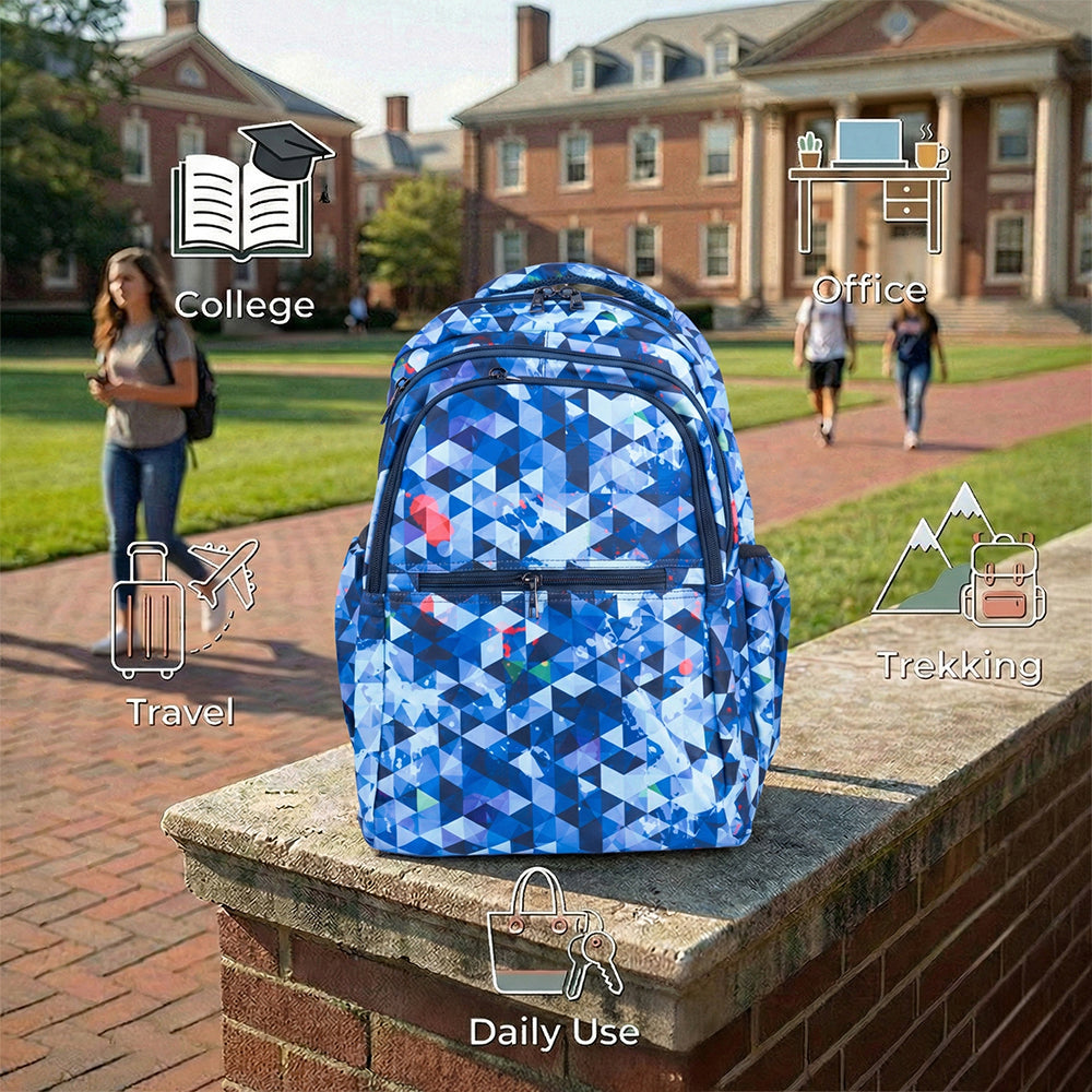 18" Geometric Print Backpack - Waterproof, Durable Nylon for School Kids | Bagmire Triangle Pattern