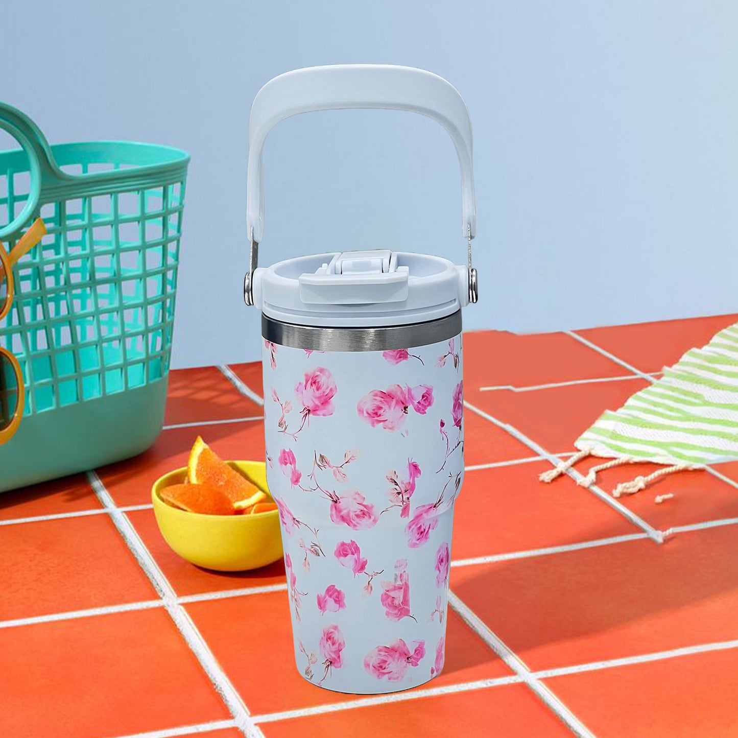 BAGMIRE Floral Insulated Tumbler – Dual Lid (Straw & Sip)