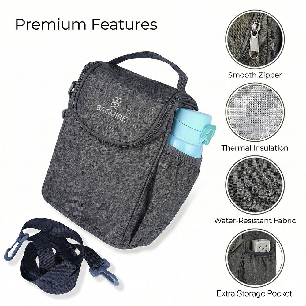 BAGMIRE Insulated Lunch Bag for Office & Travel – Premium Denim Style Food Carry Bag with Bottle Holder, Adjustable Strap & Thermal Lining