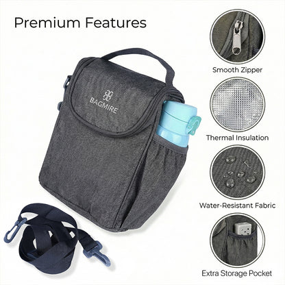 BAGMIRE Insulated Lunch Bag for Office & Travel – Premium Denim Style Food Carry Bag with Bottle Holder, Adjustable Strap & Thermal Lining