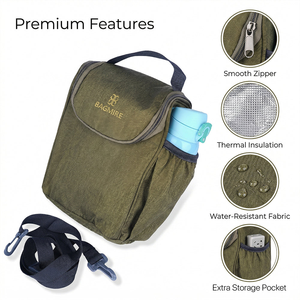 BAGMIRE Insulated Lunch Bag for Office & Travel – Premium Denim Style Food Carry Bag with Bottle Holder, Adjustable Strap & Thermal Lining