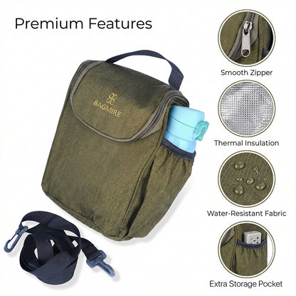 BAGMIRE Insulated Lunch Bag for Office & Travel – Premium Denim Style Food Carry Bag with Bottle Holder, Adjustable Strap & Thermal Lining