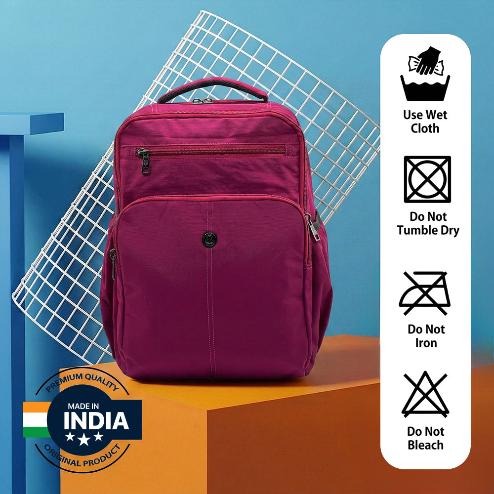 BAGMIRE Fuchsia Pink Nylon Backpack – Lightweight Travel, College & Office Bag for Women & Girls