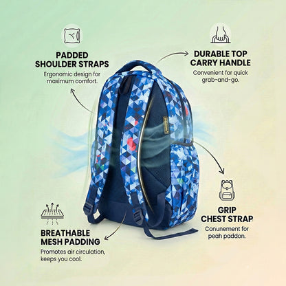 18" Geometric Print Backpack - Waterproof, Durable Nylon for School Kids | Bagmire Triangle Pattern