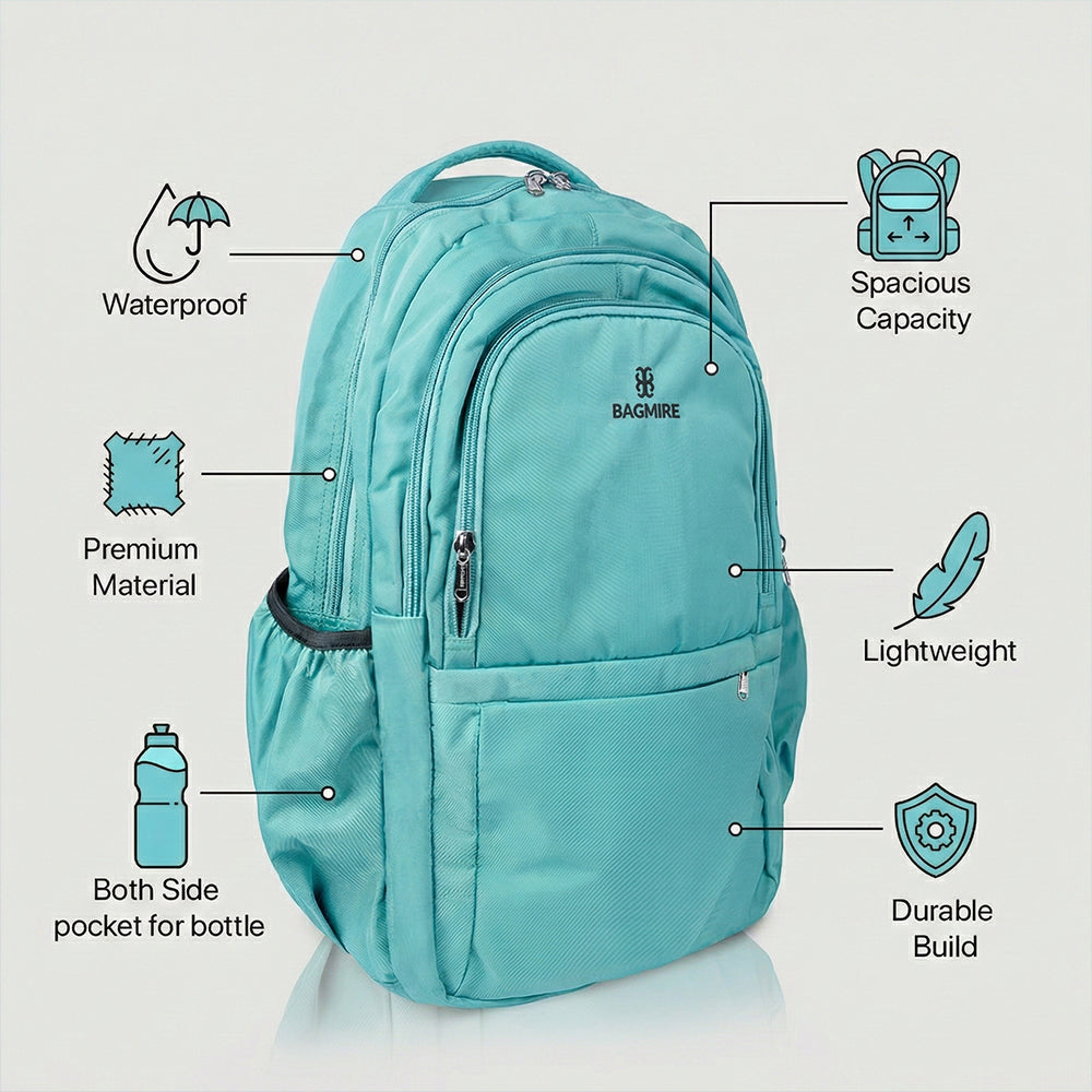 Bagmire  Waterproof Laptop Backpack | Stylish Aqua Blue Daypack for College & Travel