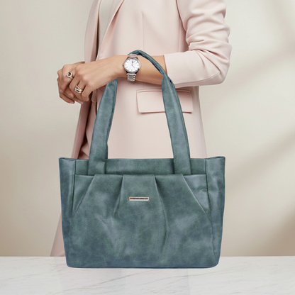 Bagmire Women's Pleated Faux Leather Tote- Padded Handle Shoulder Bag