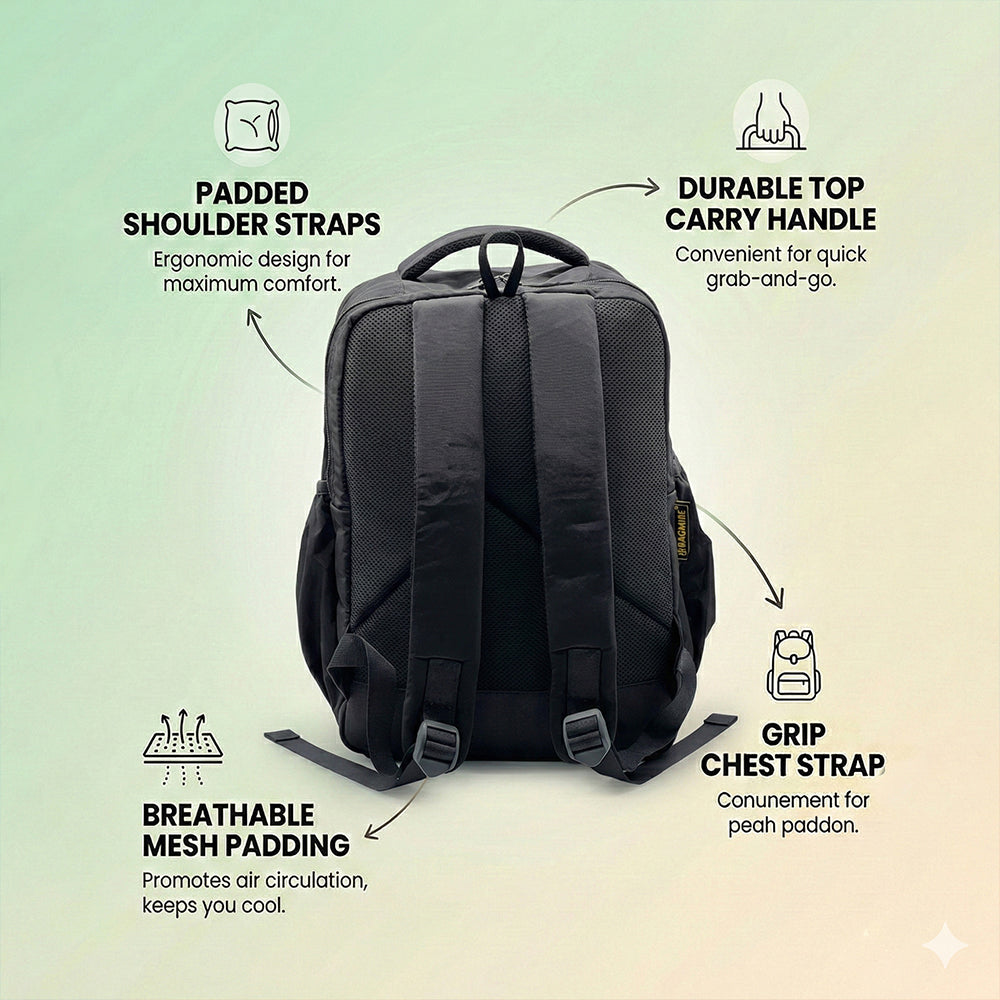 Lightweight 15" Black Nylon Backpack - Multi-Compartment, Waterproof, Professional Work Bag Bagmire