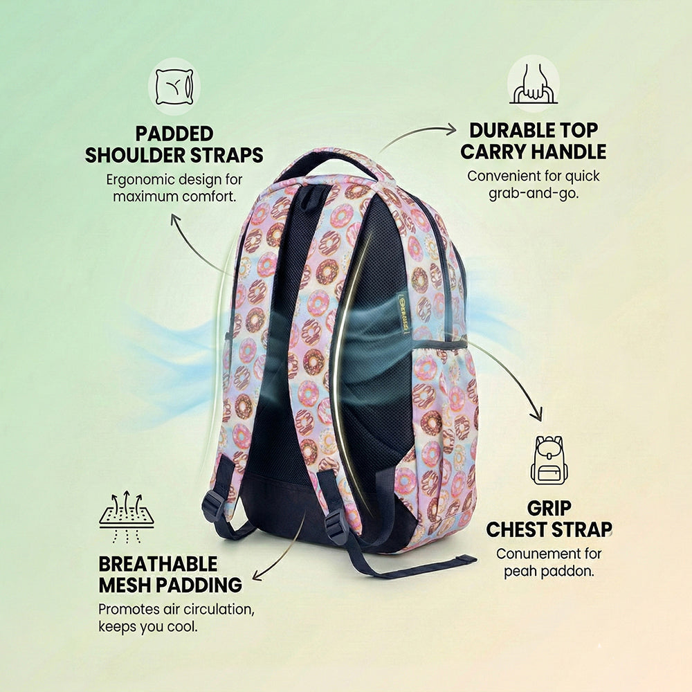 Girls' Donut Print Backpack 18 Inch - Cute, Lightweight, Waterproof School Bag Bagmire