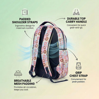 Girls' Donut Print Backpack 18 Inch - Cute, Lightweight, Waterproof School Bag Bagmire