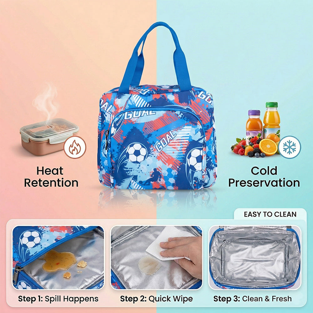 Football print Insulated Lunch Bag – Waterproof, Dual Compartments, Foil Lining | BAGMIRE