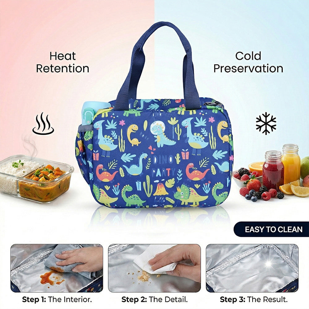 Dinosour print Insulated Lunch Bag – Waterproof, Dual Compartments, Foil Lining | BAGMIRE