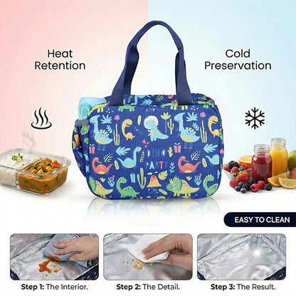 Dinosour print Insulated Lunch Bag – Waterproof, Dual Compartments, Foil Lining | BAGMIRE