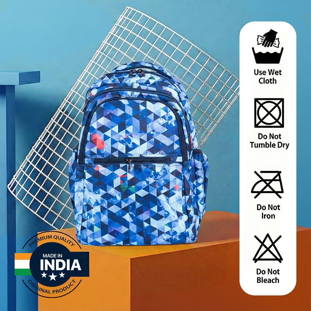 18" Geometric Print Backpack - Waterproof, Durable Nylon for School Kids | Bagmire Triangle Pattern