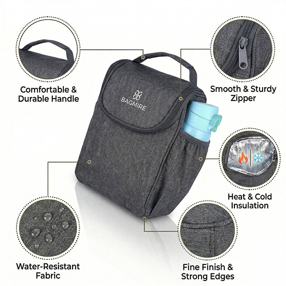 BAGMIRE Insulated Lunch Bag for Office & Travel – Premium Denim Style Food Carry Bag with Bottle Holder, Adjustable Strap & Thermal Lining
