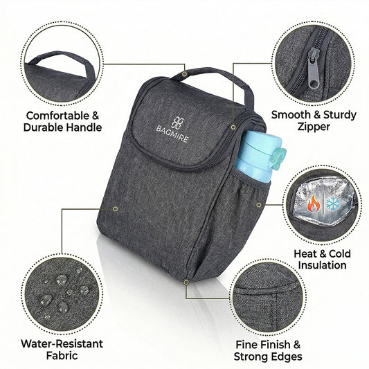 BAGMIRE Insulated Lunch Bag for Office & Travel – Premium Denim Style Food Carry Bag with Bottle Holder, Adjustable Strap & Thermal Lining