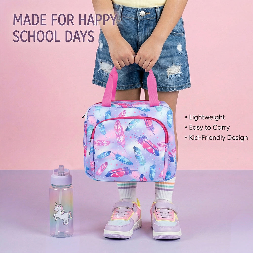 Feather print Insulated Lunch Bag – Waterproof, Dual Compartments, Foil Lining | BAGMIRE