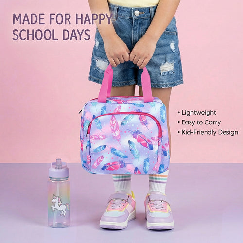 Feather print Insulated Lunch Bag – Waterproof, Dual Compartments, Foil Lining | BAGMIRE