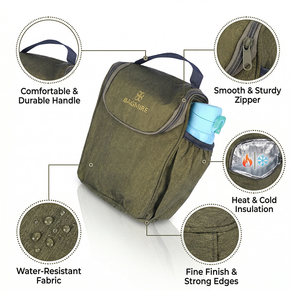 BAGMIRE Insulated Lunch Bag for Office & Travel – Premium Denim Style Food Carry Bag with Bottle Holder, Adjustable Strap & Thermal Lining