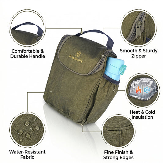 BAGMIRE Insulated Lunch Bag for Office & Travel – Premium Denim Style Food Carry Bag with Bottle Holder, Adjustable Strap & Thermal Lining