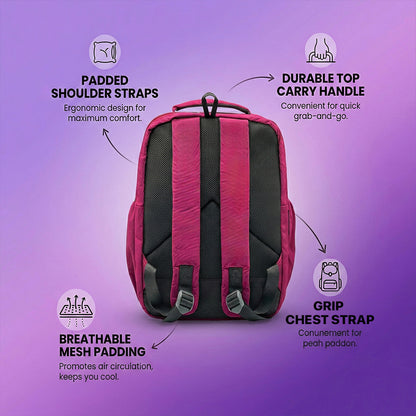 BAGMIRE Fuchsia Pink Nylon Backpack – Lightweight Travel, College & Office Bag for Women & Girls
