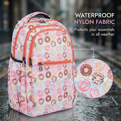 Girls' Donut Print Backpack 18 Inch - Cute, Lightweight, Waterproof School Bag Bagmire