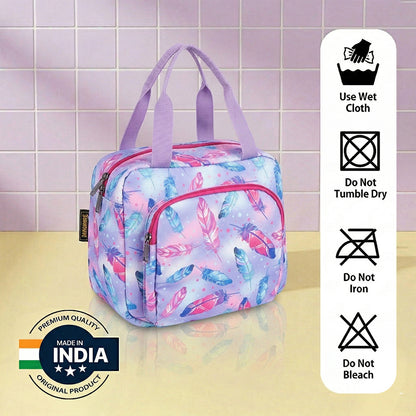 Feather print Insulated Lunch Bag – Waterproof, Dual Compartments, Foil Lining | BAGMIRE