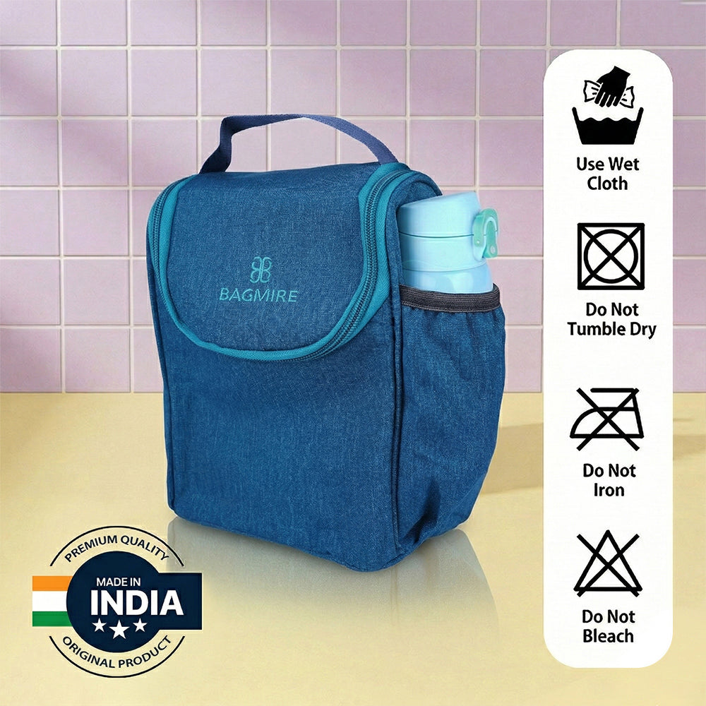 BAGMIRE Insulated Lunch Bag for Office & Travel – Premium Denim Style Food Carry Bag with Bottle Holder, Adjustable Strap & Thermal Lining