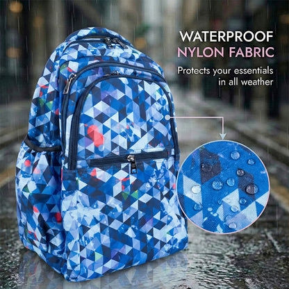 18" Geometric Print Backpack - Waterproof, Durable Nylon for School Kids | Bagmire Triangle Pattern