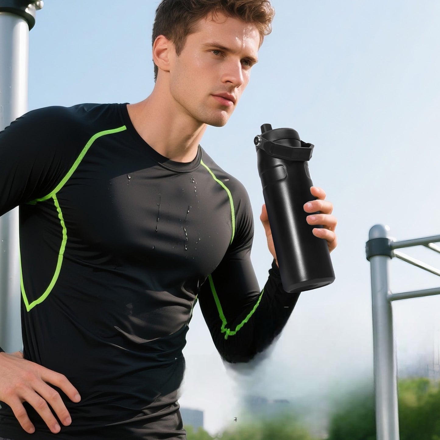 Large Capacity Insulated Water Bottle with Handle - Stainless Steel, Leakproof, Wide Mouth Flip Cap for Gym, Sport & Outdoor