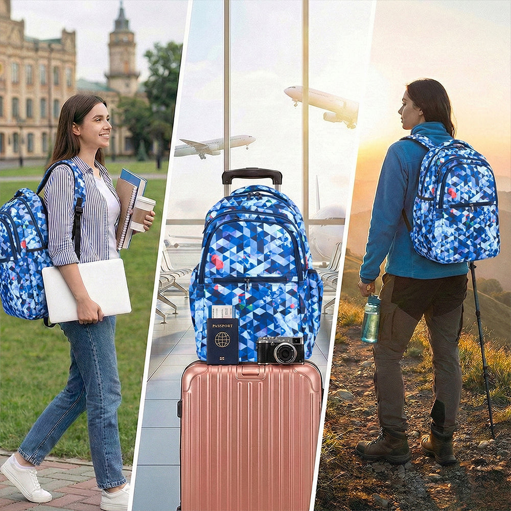 18" Geometric Print Backpack - Waterproof, Durable Nylon for School Kids | Bagmire Triangle Pattern