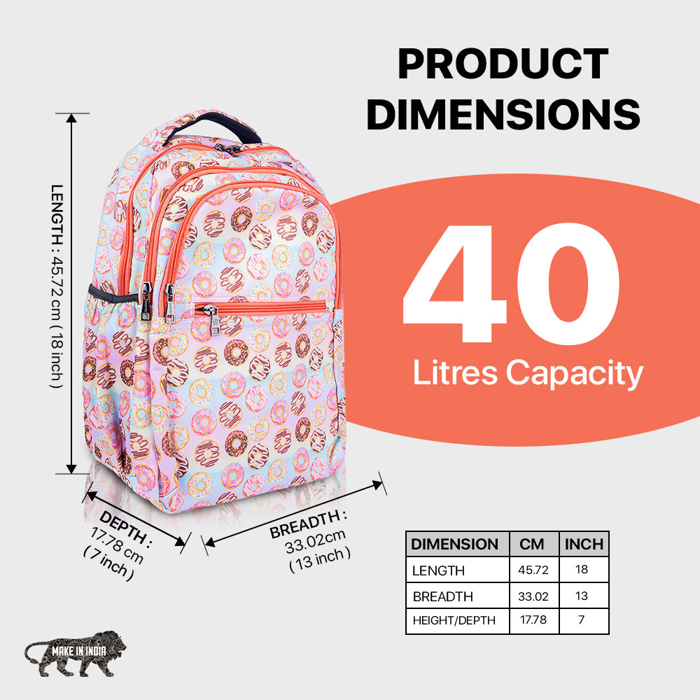 Girls' Donut Print Backpack 18 Inch - Cute, Lightweight, Waterproof School Bag Bagmire