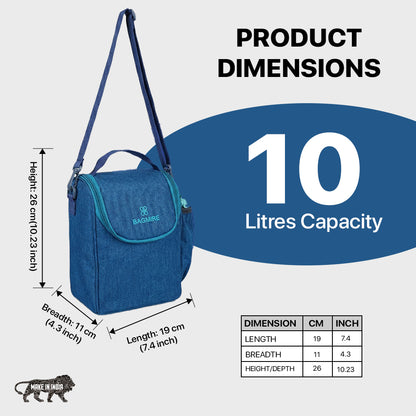 BAGMIRE Insulated Lunch Bag for Office & Travel – Premium Denim Style Food Carry Bag with Bottle Holder, Adjustable Strap & Thermal Lining